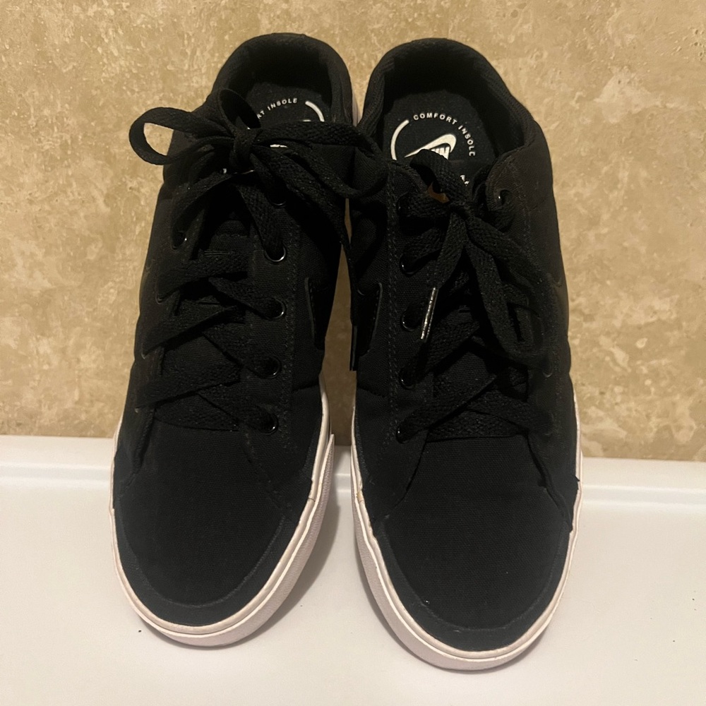 Nike Black Canvas Slip-On Mule Sneakers with White Sole - Picture 2 of 4